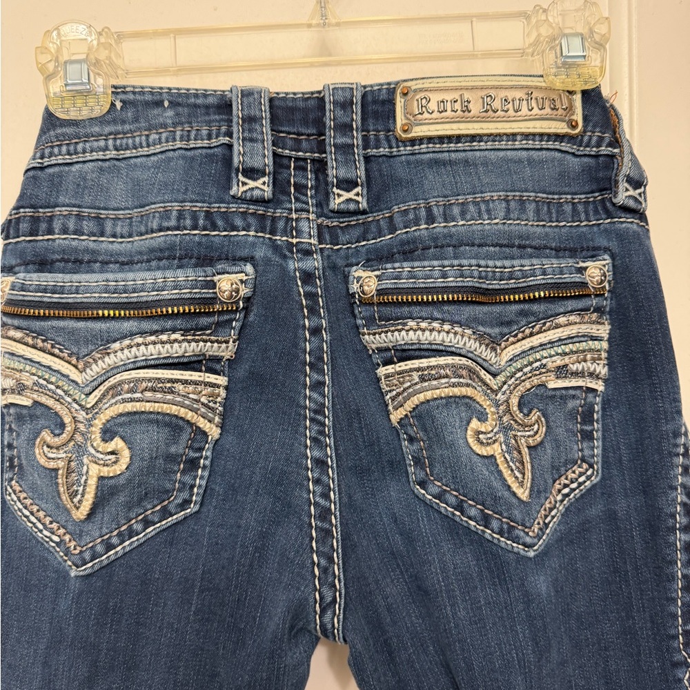 Rock Revival Dark Blue Boot Cut Jeans with Embroidered Back Pockets